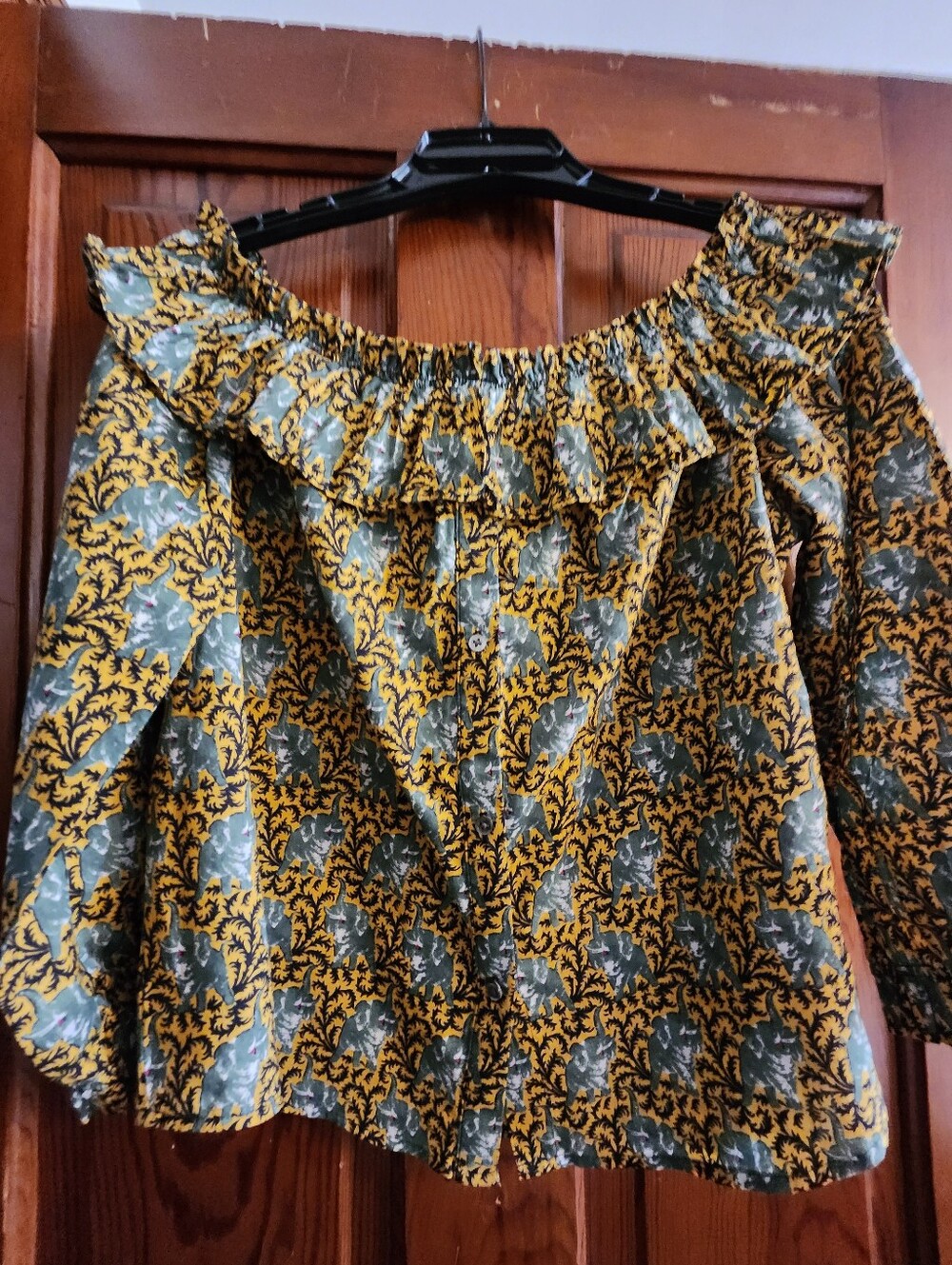 J. Crew Ratti Elephant Print Off-the-Shoulder Top